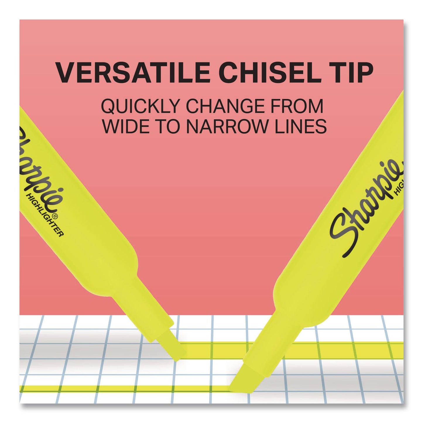 Sharpie® Tank Style Highlighters, Fluorescent Yellow Ink, Chisel Tip, Yellow Barrel, 2/Pack (SAN25162PP)