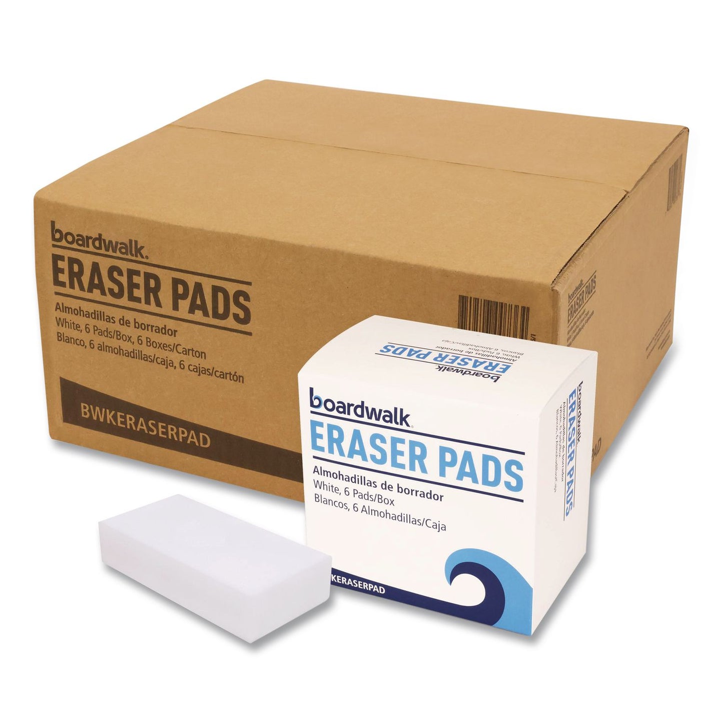 Boardwalk® Eraser Pads, 2.5 x 4.5, 1" Thick, White, 6 Pads/Pack, 6 Packs/Carton (BWKERASERPAD)