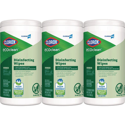 Clorox® CloroxPro EcoClean Disinfecting Wipes, 1-Ply, 7 x 8, Unscented, White, 3/Carton (CLO60787CT)