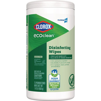 Clorox® CloroxPro EcoClean Disinfecting Wipes, 1-Ply, 7 x 8, Unscented, White, 3/Carton (CLO60787CT)