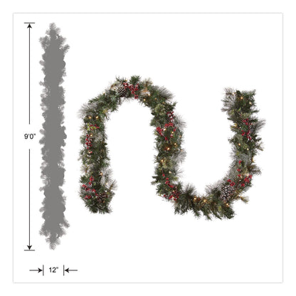 National Tree Company® Pre-Lit Wintry Pine Garland, AC Powered, Clear Incandescent Lights, 108" Long, Green (NTTPEWT3009B1)
