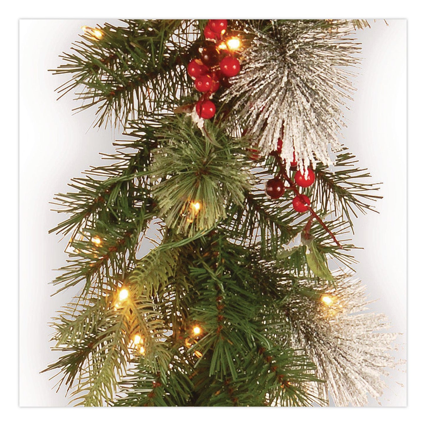 National Tree Company® Pre-Lit Wintry Pine Garland, AC Powered, Clear Incandescent Lights, 108" Long, Green (NTTPEWT3009B1)