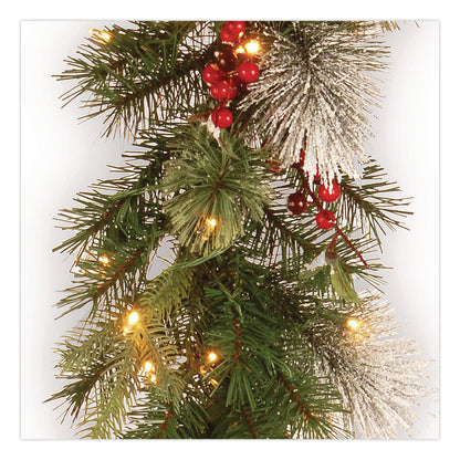 National Tree Company® Pre-Lit Wintry Pine Garland, AC Powered, Clear Incandescent Lights, 108" Long, Green (NTTPEWT3009B1)