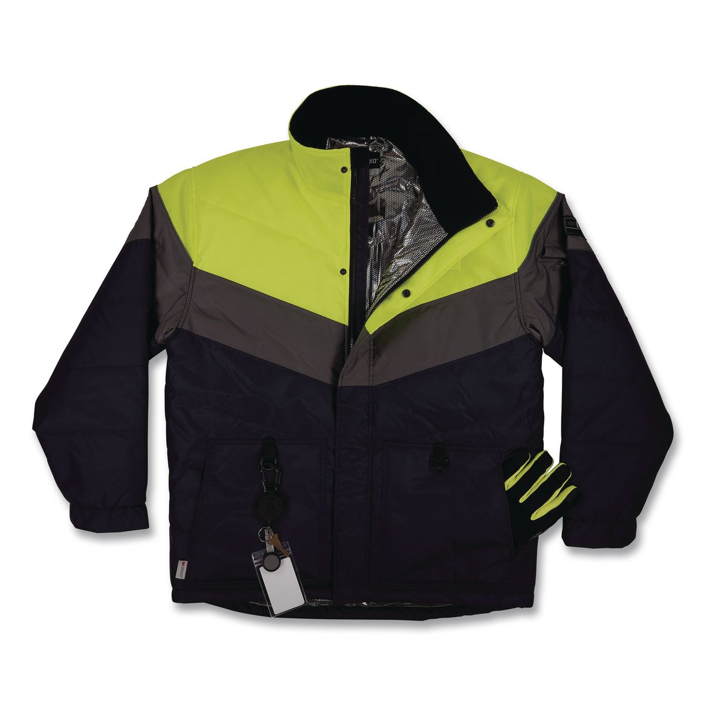 ergodyne® N-Ferno 6464 Insulated Freezer Jacket with AmpliFIRE Heat Reflective Lining, Medium, Navy (EGO41133)