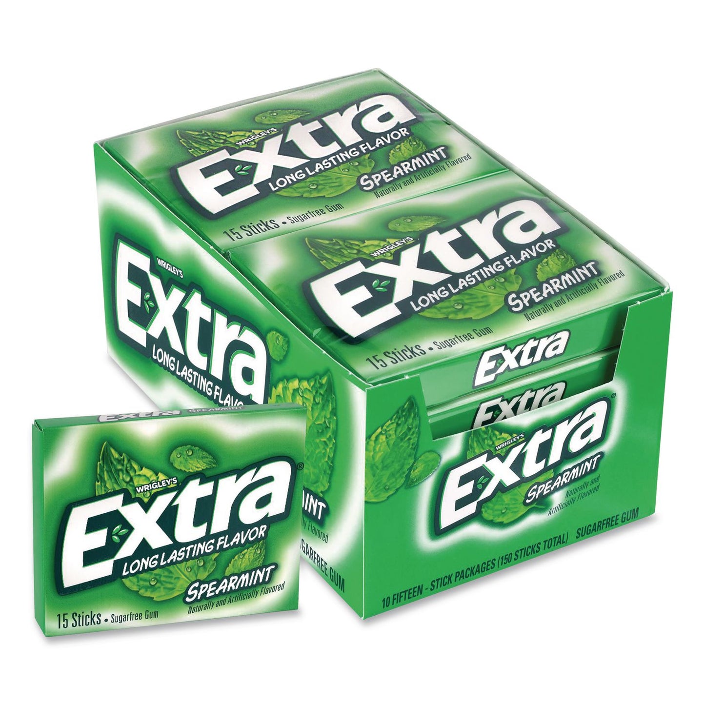 Wrigley's® Extra Spearmint Sugar-Free Gum, Spearmint, 15 Sticks/Pack, 10 Packs/Carton (GRR22002638)