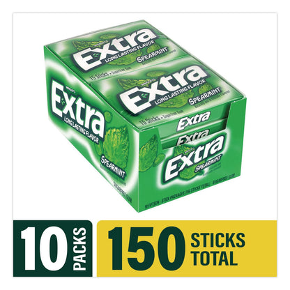 Wrigley's® Extra Spearmint Sugar-Free Gum, Spearmint, 15 Sticks/Pack, 10 Packs/Carton (GRR22002638)