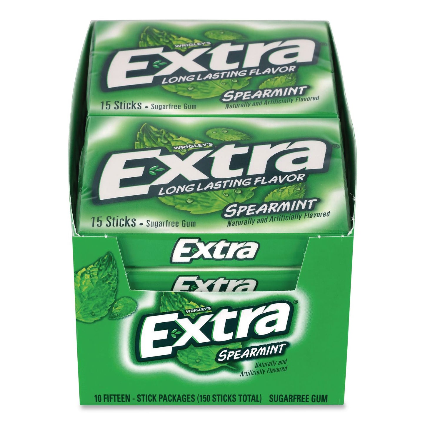 Wrigley's® Extra Spearmint Sugar-Free Gum, Spearmint, 15 Sticks/Pack, 10 Packs/Carton (GRR22002638)