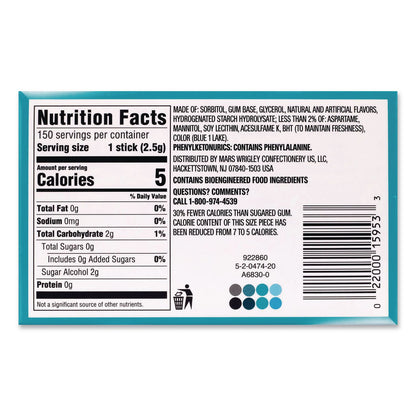 Wrigley's® Extra Polar Ice Sugar-Free Gum, Polar Ice, 15 Sticks/Pack, 10 Packs/Carton (GRR22002641)