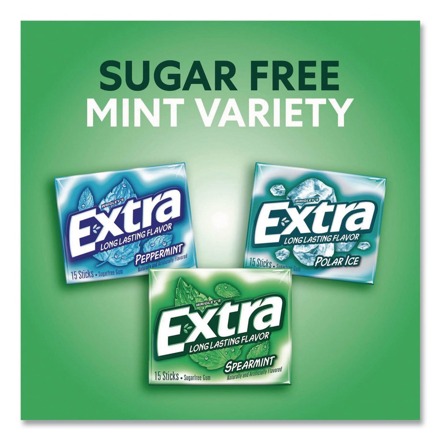Wrigley's® Extra Mint Variety Sugar-Free Gum, Peppermint/Polar Ice/Spearmint, 15 Sticks/Pack, 18 Packs/Carton (GRR22002643)