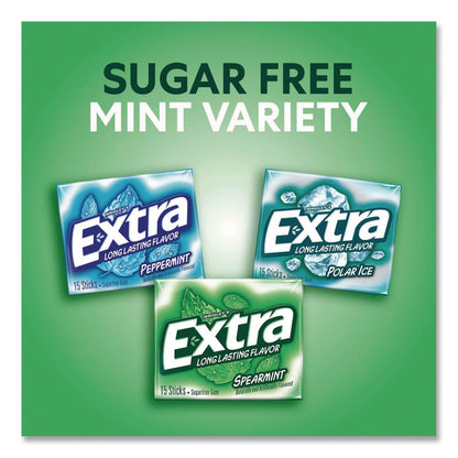 Wrigley's® Extra Mint Variety Sugar-Free Gum, Peppermint/Polar Ice/Spearmint, 15 Sticks/Pack, 18 Packs/Carton (GRR22002643)