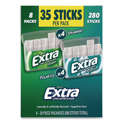 Wrigley's® Extra Polar Ice and Spearmint Sugar-Free Gum Variety Pack, Polar Ice/Spearmint, 35 Sticks/Pack, 8 Packs/Carton (GRR22002644)