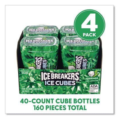 ICE BREAKERS Ice Cubes Spearmint Sugar-Free Gum, Spearmint, 40 Cubes/Bottle, 4 Bottles/Carton (GRR22002651)