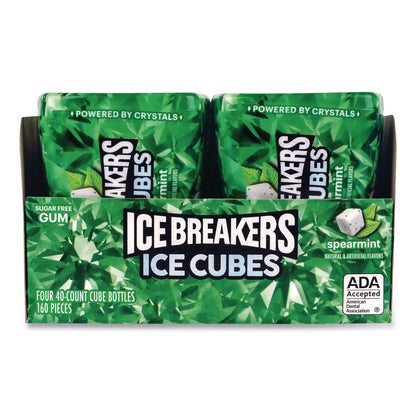 ICE BREAKERS Ice Cubes Spearmint Sugar-Free Gum, Spearmint, 40 Cubes/Bottle, 4 Bottles/Carton (GRR22002651)