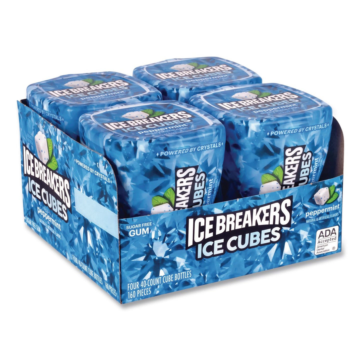ICE BREAKERS Ice Cubes Peppermint Sugar-Free Gum, Peppermint, 40 Cubes/Bottle, 4 Bottles/Carton (GRR22002645)
