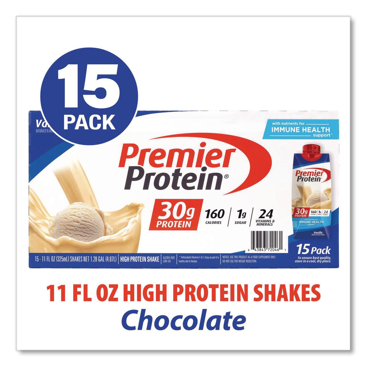 Premier Protein® Vanilla Shake, 11 oz Bottle, 15/Carton (GRR22002614)