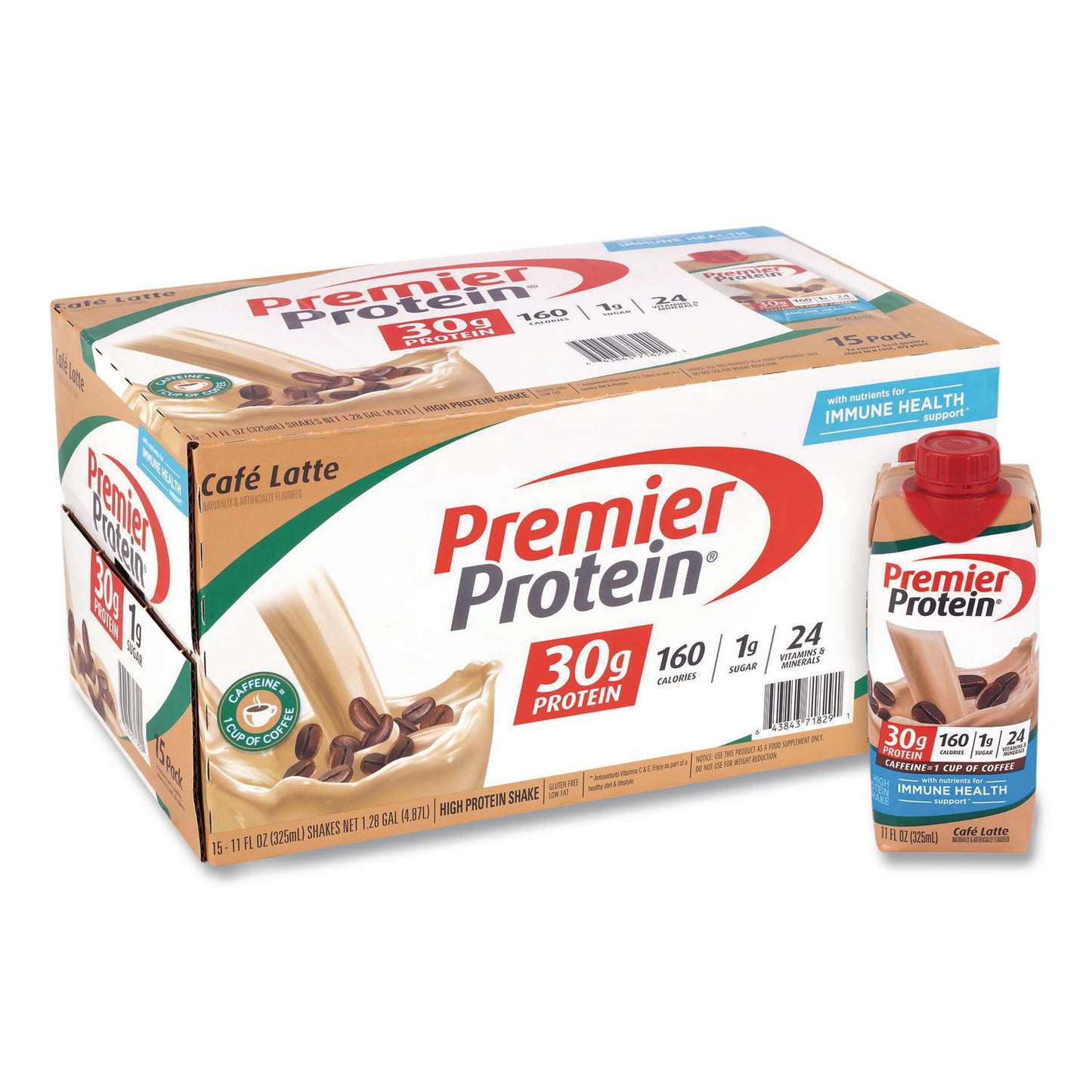 Premier Protein® Cafe Latte Shake, 11 oz Bottle, 15/Carton (GRR22002615)