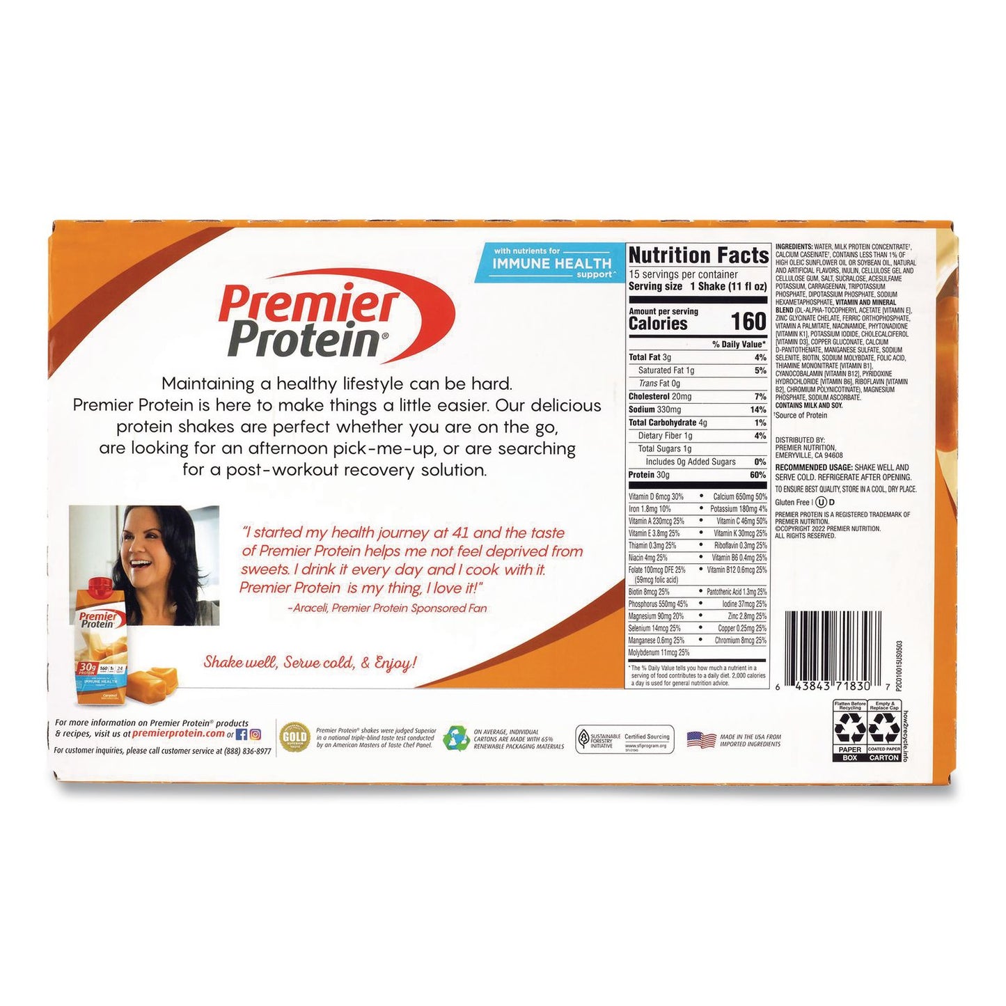 Premier Protein® Caramel Shake, 11 oz Bottle, 15/Carton (GRR22002616)