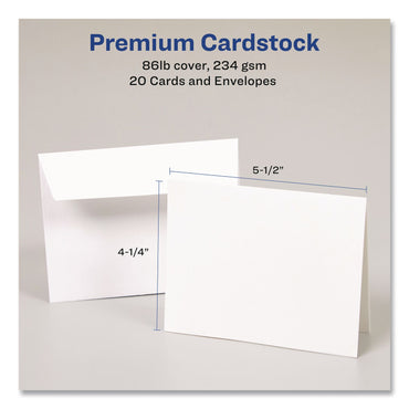 Avery® Quarter-Fold Greeting Cards with Matching Envelopes, 80 lb, 5.5 x 4.25, Matte White, 1 Card/Sheet, 20 Sheets/Pack (AVE3266)