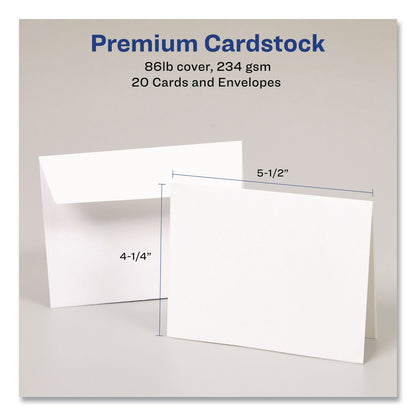 Avery® Quarter-Fold Greeting Cards with Matching Envelopes, 80 lb, 5.5 x 4.25, Matte White, 1 Card/Sheet, 20 Sheets/Pack (AVE3266)