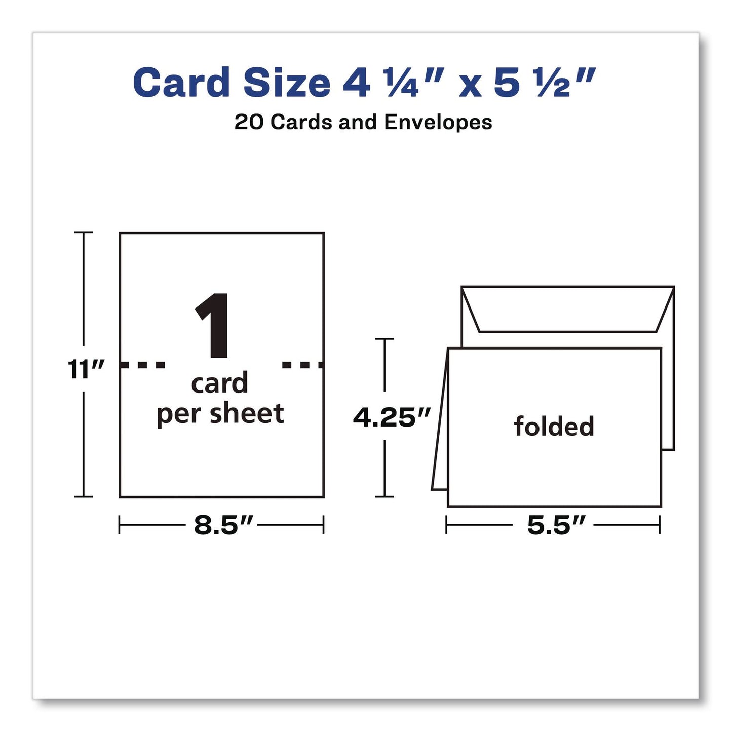 Avery® Quarter-Fold Greeting Cards with Matching Envelopes, 80 lb, 5.5 x 4.25, Matte White, 1 Card/Sheet, 20 Sheets/Pack (AVE3266)