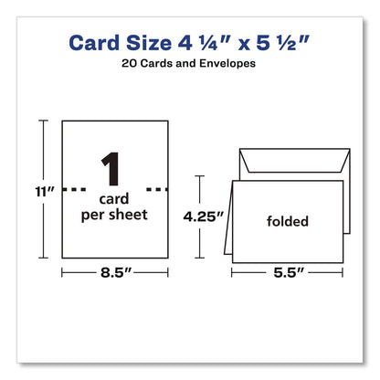 Avery® Quarter-Fold Greeting Cards with Matching Envelopes, 80 lb, 5.5 x 4.25, Matte White, 1 Card/Sheet, 20 Sheets/Pack (AVE3266)