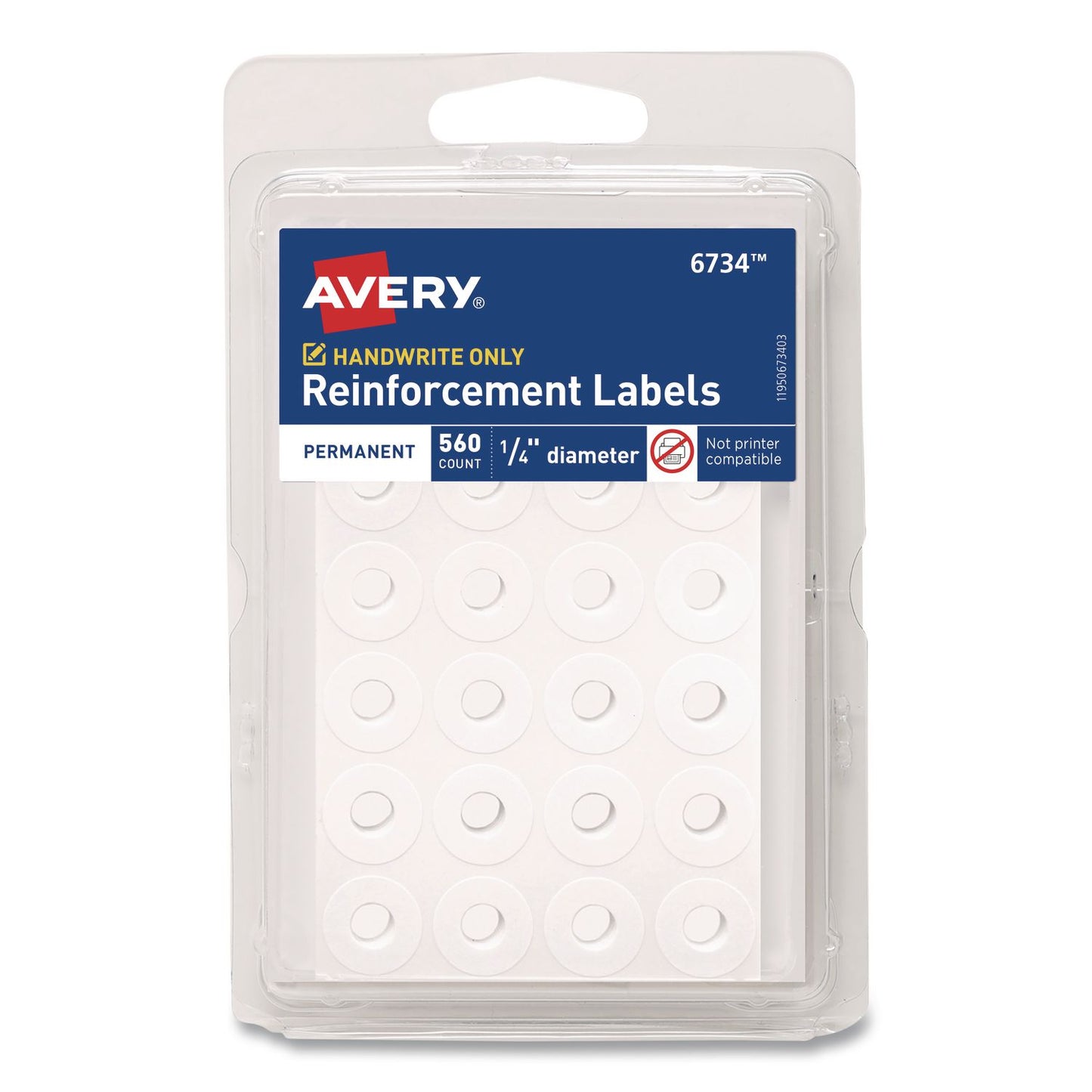 Avery® Hole Reinforcement Labels, 0.25 dia, White, 560/Pack (AVE6734)
