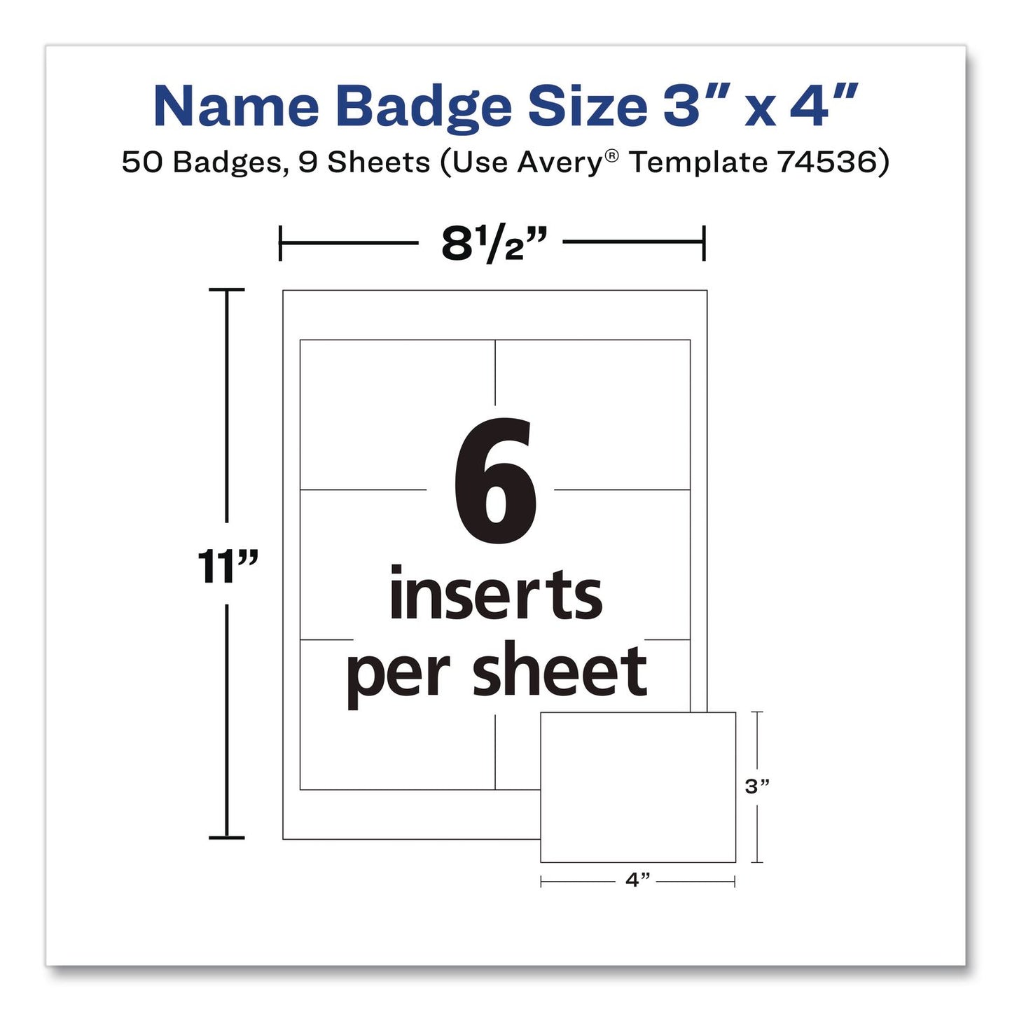 Avery® Clip-Style Name Badge Kit, Clear, 3 x 4 Insert, 50 Badges/Box, 5 Boxes/Carton (AVE74536)