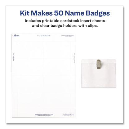 Avery® Clip-Style Name Badge Kit, Clear, 3 x 4 Insert, 50 Badges/Box, 5 Boxes/Carton (AVE74536)