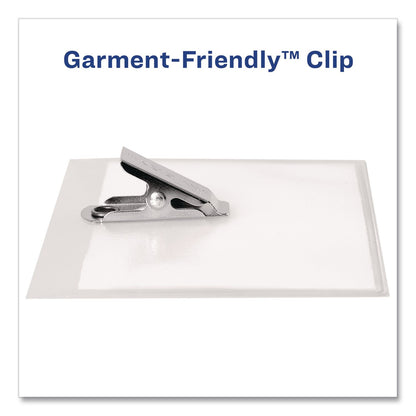 Avery® Clip-Style Name Badge Kit, Clear, 3 x 4 Insert, 50 Badges/Box, 5 Boxes/Carton (AVE74536)