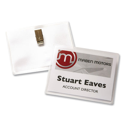 Avery® Clip-Style Name Badge Kit, Clear, 3 x 4 Insert, 50 Badges/Box, 5 Boxes/Carton (AVE74536)