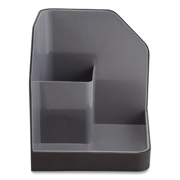 Advantus Fusion Plastic Corner Desktop Supplies Organizer, 2 Compartments, 6.67 x 7.4 x 6.67, Gray/Black, Plastic (AVT38338)
