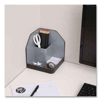 Advantus Fusion Plastic Corner Desktop Supplies Organizer, 2 Compartments, 6.67 x 7.4 x 6.67, Gray/Black, Plastic (AVT38338)