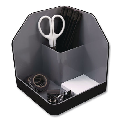 Advantus Fusion Plastic Corner Desktop Supplies Organizer, 2 Compartments, 6.67 x 7.4 x 6.67, Gray/Black, Plastic (AVT38338)