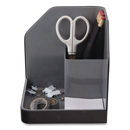 Advantus Fusion Plastic Corner Desktop Supplies Organizer, 2 Compartments, 6.67 x 7.4 x 6.67, Gray/Black, Plastic (AVT38338)