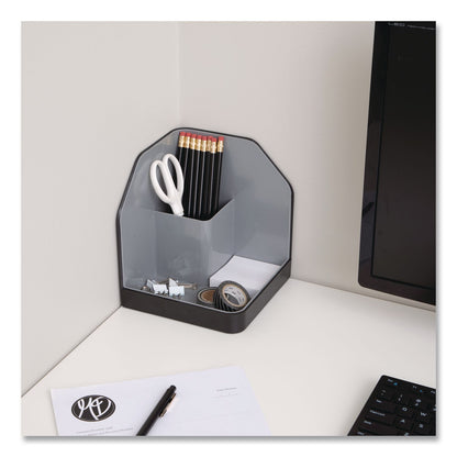 Advantus Fusion Plastic Corner Desktop Supplies Organizer, 2 Compartments, 6.67 x 7.4 x 6.67, Gray/Black, Plastic (AVT38338)