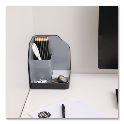 Advantus Fusion Plastic Corner Desktop Supplies Organizer, 2 Compartments, 6.67 x 7.4 x 6.67, Gray/Black, Plastic (AVT38338)