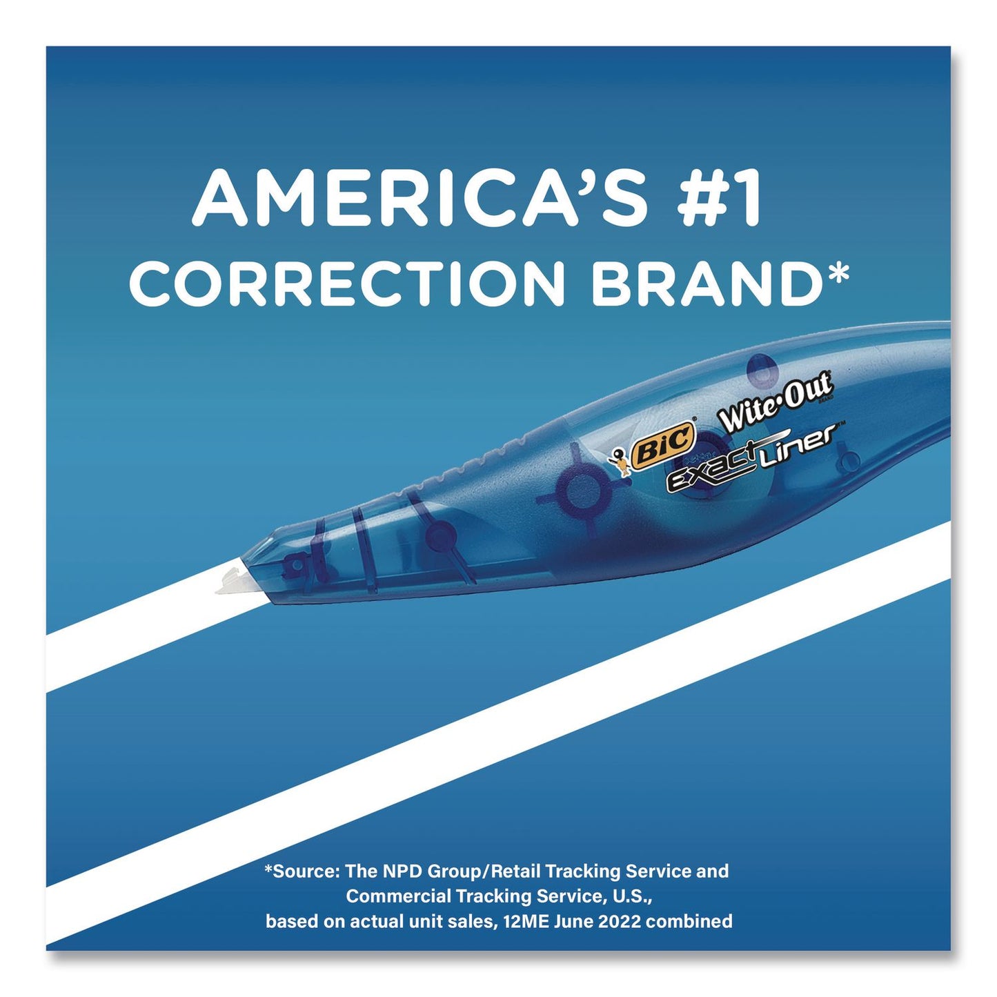BIC® Wite-Out Brand Exact Liner Correction Tape, Non-Refillable, 0.2" x 19.8 ft, White Tape, Translucent Orange Dispenser, 10/Box (BICWOELP10)