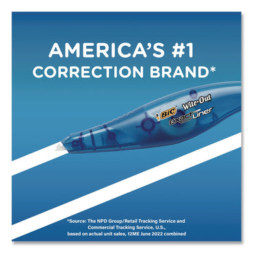 BIC® Wite-Out Brand Exact Liner Correction Tape, Non-Refillable, 0.2" x 19.8 ft, White Tape, Translucent Orange Dispenser, 10/Box (BICWOELP10)