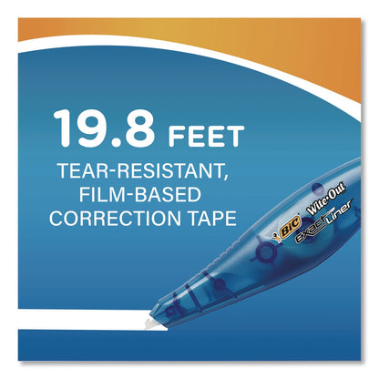 BIC® Wite-Out Brand Exact Liner Correction Tape, Non-Refillable, 0.2" x 19.8 ft, White Tape, Translucent Orange Dispenser, 10/Box (BICWOELP10)