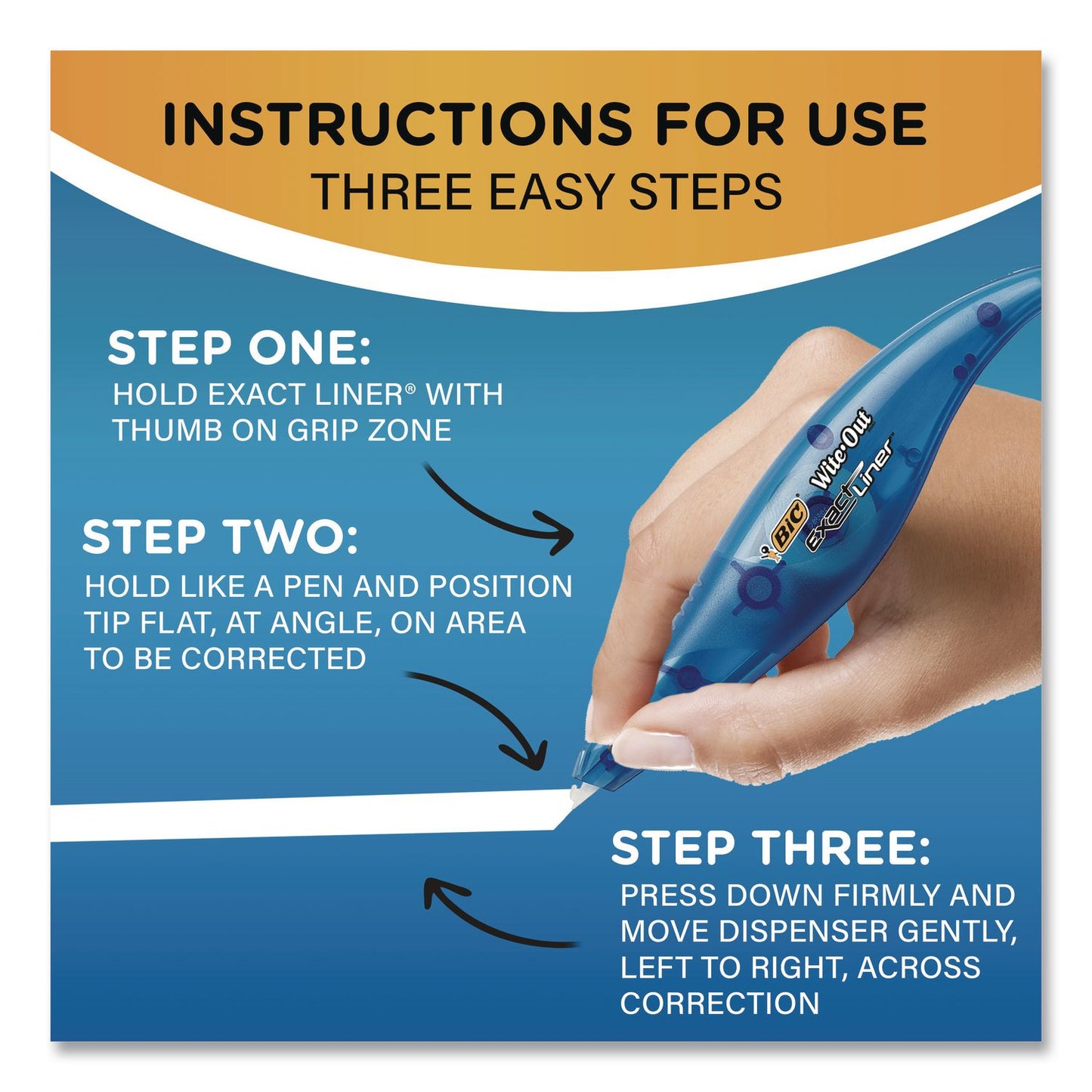 BIC® Wite-Out Brand Exact Liner Correction Tape, Non-Refillable, 0.2" x 19.8 ft, White Tape, Translucent Orange Dispenser, 10/Box (BICWOELP10)