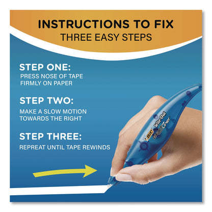 BIC® Wite-Out Brand Exact Liner Correction Tape, Non-Refillable, 0.2" x 19.8 ft, White Tape, Translucent Orange Dispenser, 10/Box (BICWOELP10)