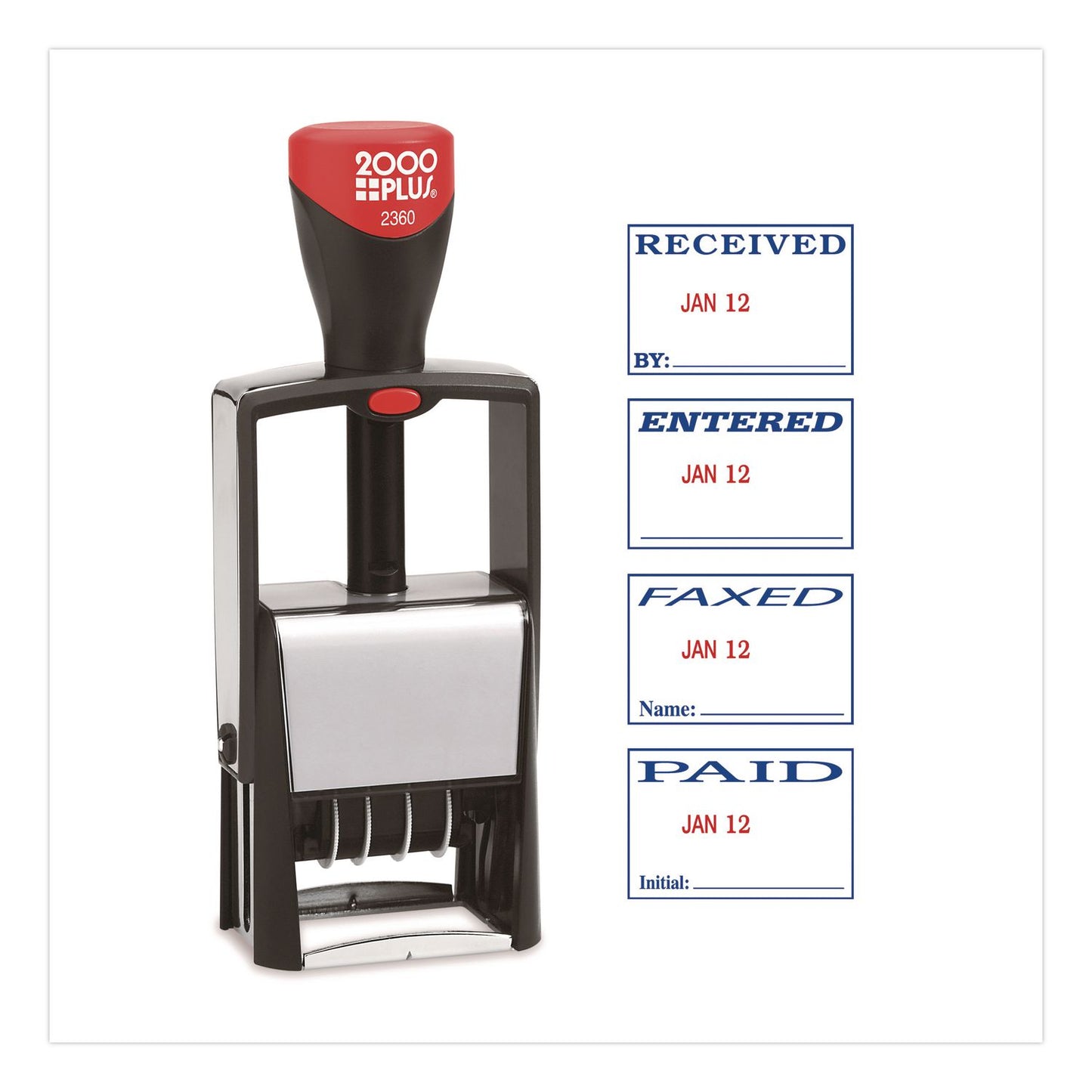 COSCO 2000PLUS® 4-In-1 Message Date Stamp, 5 Years, ENTERED/FAXED/PAID/RECEIVED, 1.75 x 1.12, Red/Blue Ink (COS011035)