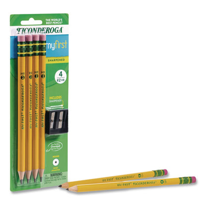 Dixon® Ticonderoga My First Wooden Pencil, HB (#2), Black Lead, Yellow Barrel, 4/Pack (DIX33309)