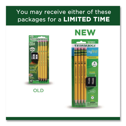 Dixon® Ticonderoga My First Wooden Pencil, HB (#2), Black Lead, Yellow Barrel, 4/Pack (DIX33309)