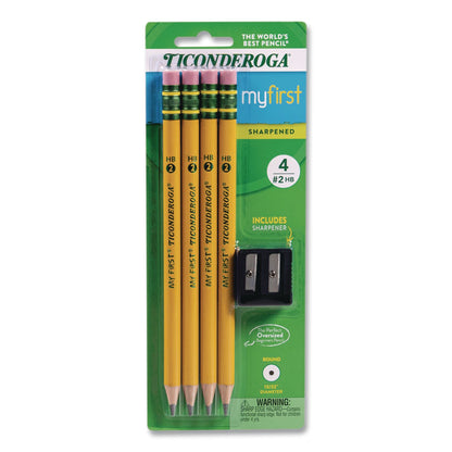 Dixon® Ticonderoga My First Wooden Pencil, HB (#2), Black Lead, Yellow Barrel, 4/Pack (DIX33309)