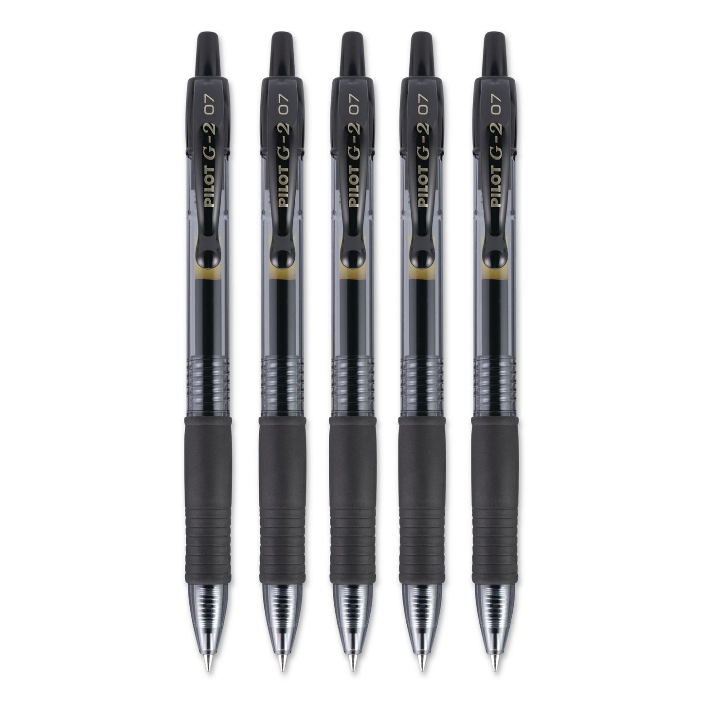 Pilot® G2 Premium Gel Pen, Retractable, Fine 0.7 mm, Black Ink, Smoke/Black Barrel, 5/Pack (PIL31078)