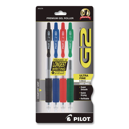 Pilot® G2 Premium Gel Pen, Retractable, Ultra-Fine, 0.38 mm, Assorted Ink/Barrel Colors, 4/Pack (PIL31276)