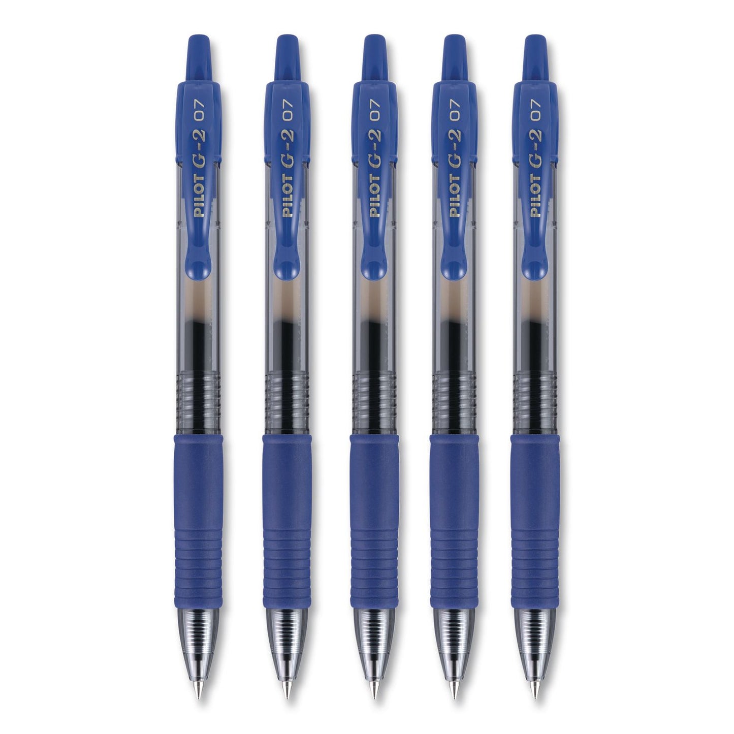 Pilot® G2 Premium Gel Pen, Retractable, Fine 0.7 mm, Blue Ink, Smoke/Blue Barrel, 5/Pack (PIL31299)