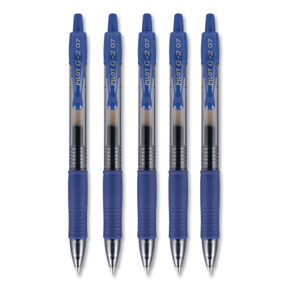 Pilot® G2 Premium Gel Pen, Retractable, Fine 0.7 mm, Blue Ink, Smoke/Blue Barrel, 5/Pack (PIL31299)