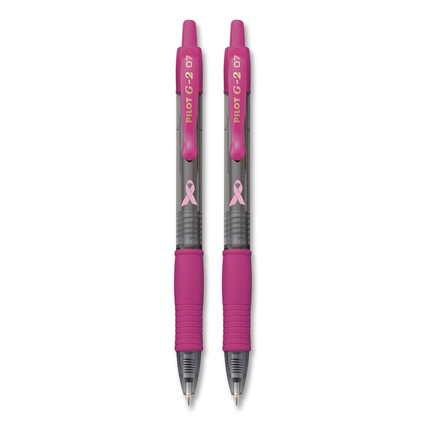 Pilot® G2 Premium Breast Cancer Awareness Gel Pen, Retractable, Fine 0.7 mm, Pink Ink, Smoke/Pink Barrel, 2/Pack (PIL31312)